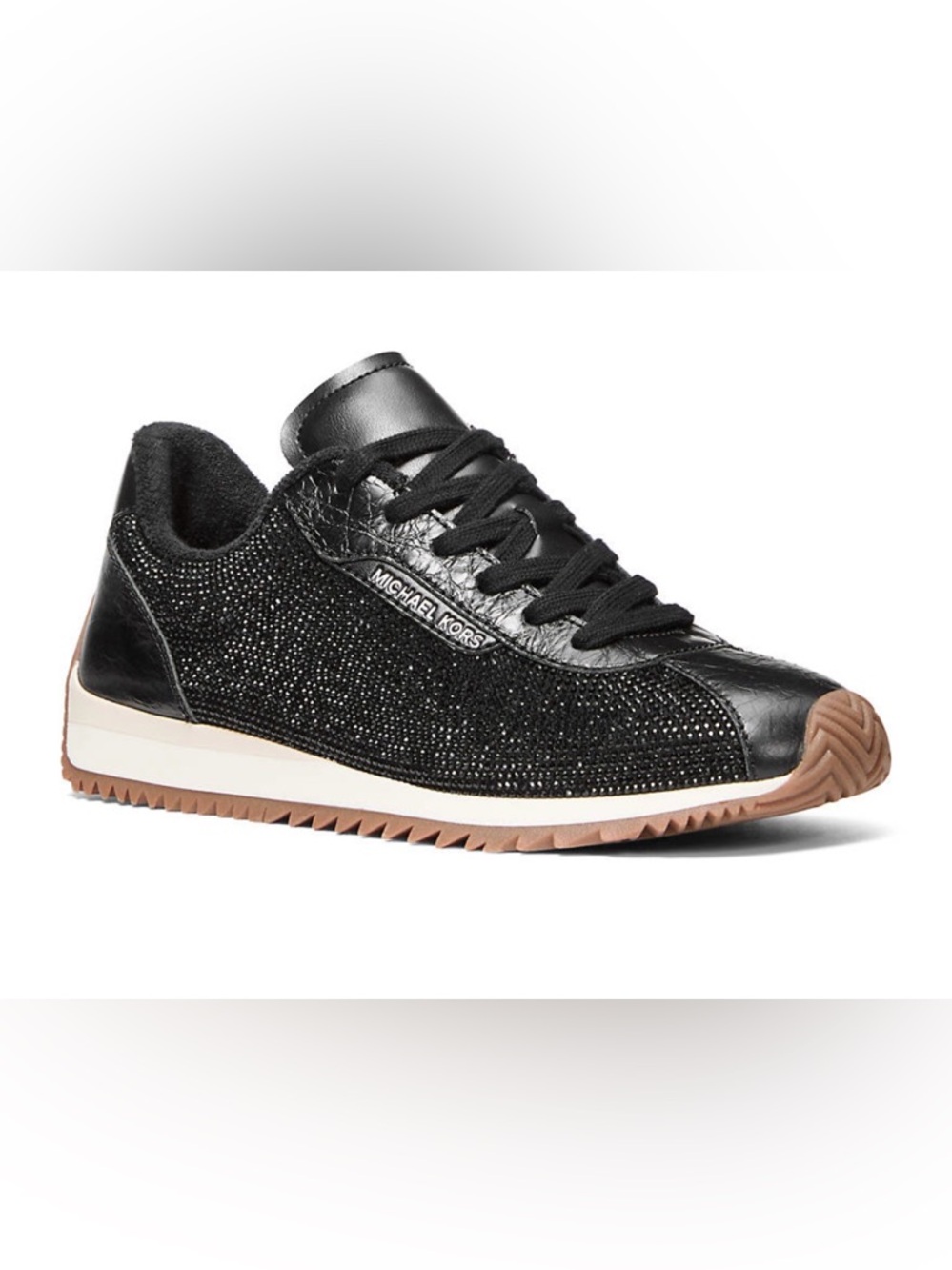 Michael Kors Rhodes Black Crystal-Embellished Lace-Up trainer Sneaker 7 - Picture 2 of 11